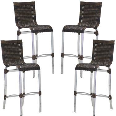 Imagem de 4 Banquetas Alta Haiti Alumínio Fibra Cozinha Balcão Edícula Cappuccino