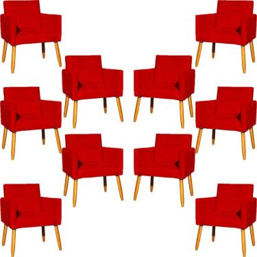Imagem de Kit 10 Poltronas Decorativa Para Sala Nina Suede Cores Pé Palito 30cm Castanho - Vermelho, Suede