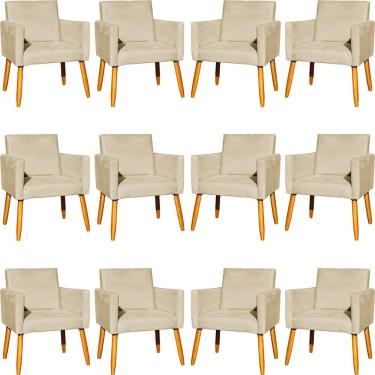 Imagem de Kit 12 Poltronas Decorativa Para Sala Nina Suede Cores Pé Palito 30cm Castanho - Suede