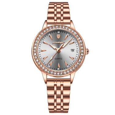 Imagem de Relógio De Quartzo Elegante Para Mulheres Luxo Com Strass Pulseira De Aço Inoxidável Ro...