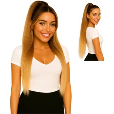 Imagem de Aplique Rabo de Cavalo Bio Vegetal Modelo Marília – 100% Fibra Futura Qualidade Premium, 70 cm Textura Liso Yaki, 150g, Fácil Aplicação e Naturalidade Máxima (T27/613 Mel/Loiro Claro)