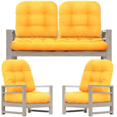 Imagem de Wenqik Conjunto de 7 almofadas para cadeira de vime ao ar livre com 1 almofada de sofá de 112 x 48 cm à prova de intempéries e 6 almofadas em forma de U para móveis de vime, pátio, varanda, banco