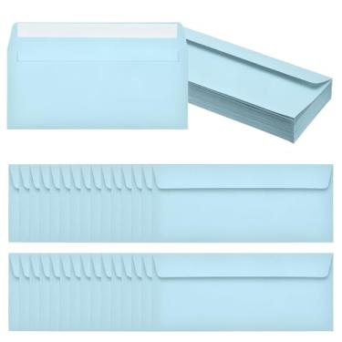 Imagem de PATIKIL Pacote com 60 envelopes de negócios azul claro nº 10, envelopes coloridos autoselados tamanho carta para convites de escritório de correspondência, 10 x 23 cm