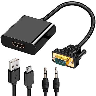Imagem de Herfair Adaptador Conversor Vga Para Hdmi De 15 Pinos D-Sub 1080P Full Hd, Saída Fonte, Entrada Host, Dongle Vídeo Monitor, Laptop, Hdtv, Pc (Entrada Vga, Irreversível)