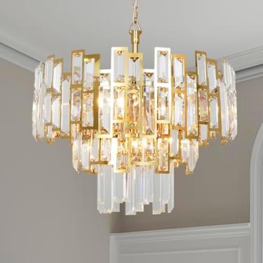 Imagem de ANTILISHA Lustre De Cristal Dourado Para Iluminação Salas Jantar, Quarto Infantil, Hall Entrada, Teto, Luminária Pendente, Pequena Lâmpada Geométrica Tipo Gota Chuva, 18''