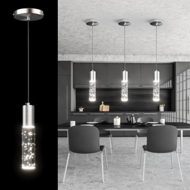 Imagem de Sytmhoe Luminárias Pendentes Para Ilha De Cozinha, Níquel Escovado, Luminária Moderna 4000K Com Bolha Cristal, Led Integradas Sala Jantar E Quarto (1 Pacote)