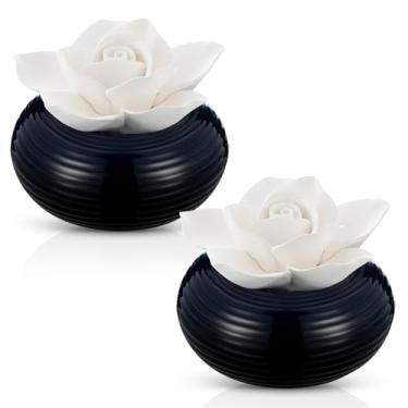 Imagem de Honeydak 2 peças de difusor de óleo essencial passivo de flor, pedra branca, porcelana, difusor floral com recipiente, não elétrico, feito à mão, decorativo, para decoração de casa, Natal (camélia)