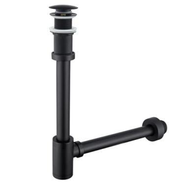 Imagem de SEABEFORE Sifão Redondo De Latão Para Garrafas Com Tampa Drenagem Pop-Up, Kit Ajustável Pia 1 1/4 Sem Transbordamento, Preto Fosco P