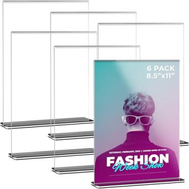 Imagem de Tomorotec [Pacote Com 6] Suporte Para Placa De Mesa Escritório Em Acrílico Transparente 8,5 X 11", Base Preta Formato T, Menu Frente E Verso Estilo Retrato, Porta-Folhetos Inclinado Fotos (Retrato)