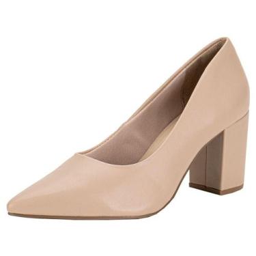 Imagem de Sapato feminino salto grosso via marte 028008, Bege, 36