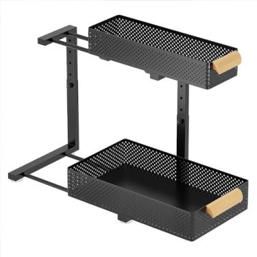 Imagem de Organizador sob a pia, 2 pacotes com 2 organizadores e armazenamento sob a pia, prateleira organizadora de armário deslizante, gaveta deslizante de metal para cozinha, banheiro, despensa, armário rack