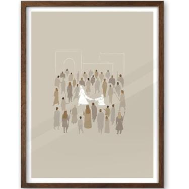 Imagem de iHery Arte de parede emoldurada de madeira de carvalho natural mulher toca Jesus cristão, grande 40,6 x 50,8 cm Deus moderno Jesus cura versículos bíblicos esboços escrituras quarto decoração em tela