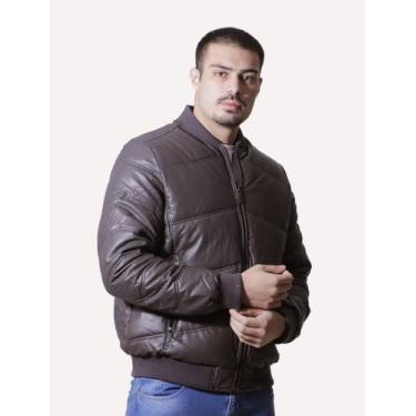 Imagem de Jaqueta Victory Eagle Masculina PU Leather Bomber Zip Grafite Marrom, 