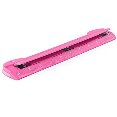 Imagem de Enday Furador de 3 Furos Rosa, Furador Portátil para Fichário de 3 Argolas, Capacidade para 3 Folhas, Bandeja de Chips Removível, Régua de 10" para Escola, Escritório, Também Disponível Em Roxo, Azul,