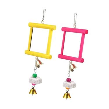 Imagem de Generic 2x Brinquedos de espelho de galinha, brinquedo de bicadas de madeira com sino, bico, pedras de moagem para periquitos, Vermelho Amarelo