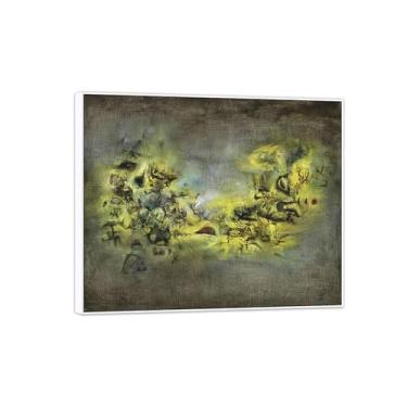 Imagem de MUHJDYC Zao Wou-ki Pintura famosa abstrata - imagem de arte em tela - arte de parede para sala de estar - reprodução de impressões (jardim) moldura branca 20x25cm-8x10in