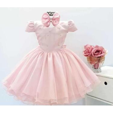 Imagem de Vestido Infantil Rosa Daminha Festa Luxo E Tiara - Pingo de Gente Baby