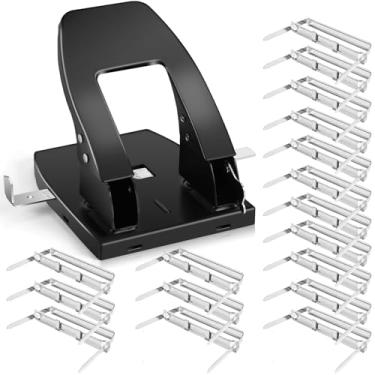 Imagem de Ysglory Furador de 2 furos com prendedor de papel de 100 pinos, papel resistente, dois furadores para fichário de pasta de arquivo de papel, alça acolchoada, capacidade para 30 folhas, preto