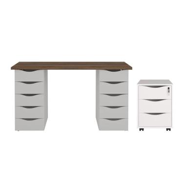 Imagem de Conjunto Escrivaninha E Gaveteiro Rostock Nogal Branco
