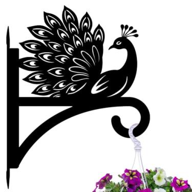 Imagem de peacoblue Ganchos de ferro para pendurar plantas internas ao ar livre, vasos de samambaias, lanterna, alimentador de pássaros, sino de vento, 30,5 x 34,5 cm, suporte de parede de metal resistente ao