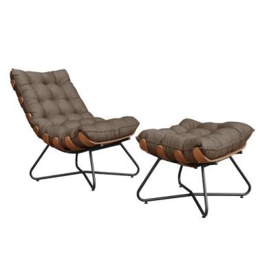 Imagem de Poltrona Com Puff Costela Madeira Eva King Lar Marrom - F Pnedo Store