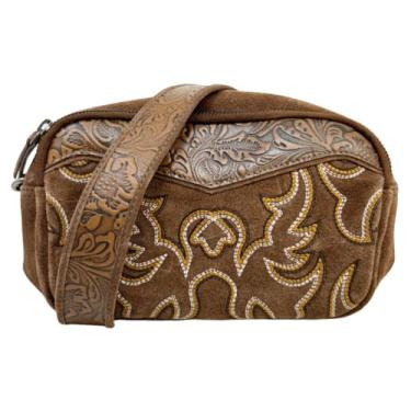Imagem de Myra Bag Bolsa de ombro feminina de couro ocidental – Bolsa transversal estilo vaqueira Boho Country, Marrom, Compact, Ocidental