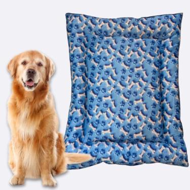 Imagem de Cama De Cachorro Porte Grande Colchonete Pet Premium Tamanho GG 90x75(Azul patinha e ossinho)