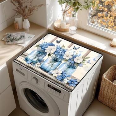 Imagem de AOHMPT Tapete antiderrapante para lavadora e secadora – Almofada protetora à prova de poeira com vários designs de padrões para decoração de lavanderia e cozinha, universal 60 x 50 cm