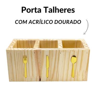 Imagem de Porta Talheres Organizador de Madeira e Acrílico Com Divisória de Mesa