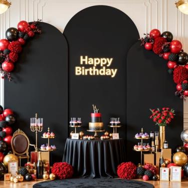 Imagem de Conjunto de 3 capas de arco preto - 1,5 m, 1,8 m, arco de 1,8 m, capa de fundo de elastano para festa de aniversário, chá de bebê, chá de panela, cerimônia de casamento, banquete, decoração de fundo