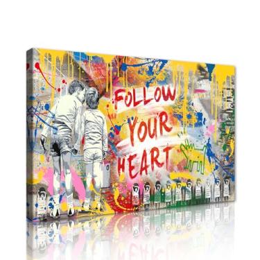 Imagem de Novatique Banksy Arte de parede em tela para quarto rua grafite arte de parede abstrato macaco grafite pintura Follow Your Dreams Pop Art para sala de estar escritório, 30,5 x 40,6 cm