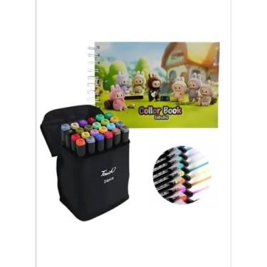 Imagem de Kit Livro de Colorir Labubu Infantil 50 Paginas 180g Capa Dura + 24 Ca