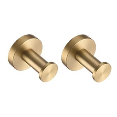 Imagem de Conjunto de banheiro em aço inoxidável dourado escovado - Suporte para toalha de parede, suporte para papel higiênico, acessórios de qualidade para banheira e lava-louças (2 ganchos para roupão)