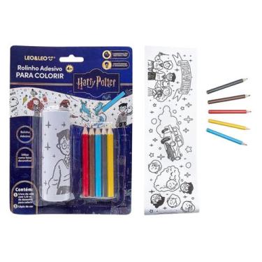 Imagem de Rolinho Adesivo p/ Colorir Harry Potter + 5 Lápis de Cor - Leo&Leo