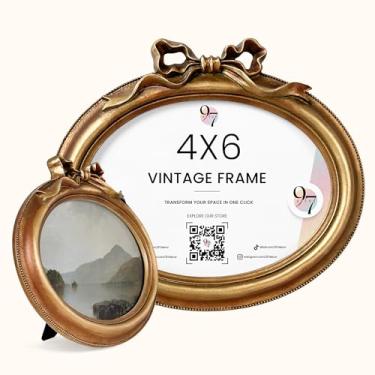 Imagem de 97 Decor Moldura oval dourada bronze 10 x 15 - molduras vintage 10 x 15 cm, moldura antiga de 10 x 15 cm com vidro frontal para exibição de fotos de mesa e pendurar na parede