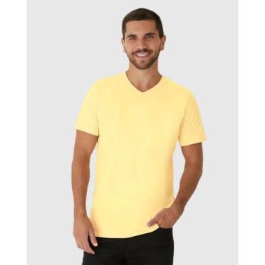 Imagem de Camiseta Básica Masculina Gola V Malwee Ref. 04422, Amarelo 396, XGG
