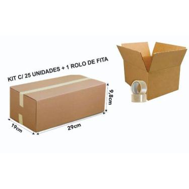 Imagem de Caixa de Papelão para embalagens kit c/ 25 e 1 Rolo de fita para fecha