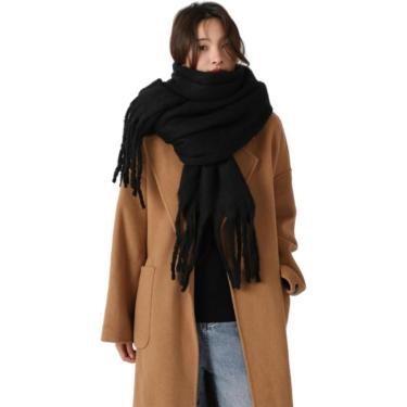 Imagem de Cachecol Cachecol Feminino De Inverno Grande Xadrez Engrossado Xadrez Colorido Extra Grande Cachecol Grosso Macio Grande Inverno Quente, Black-b, A
