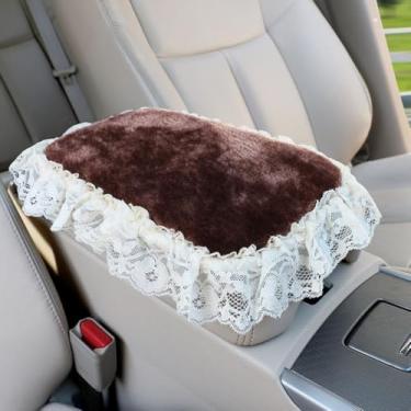 Imagem de MINGZAIQIPEI Capa de apoio de braço com babados de renda, capa de console central para carro, almofada de apoio de braço central macia e fofa para a maioria dos protetores de decoração de carros (18)
