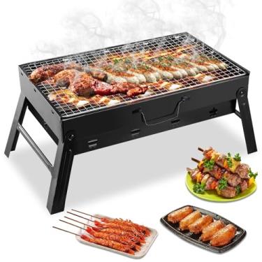 Imagem de Zorpupoa Churrasqueira portátil a carvão, 45 x 28 x 25 cm, leve, compacta, mesa mini defumadora, churrasqueira a carvão para acampamento, piqueniques, festas de jardim e praia, preta