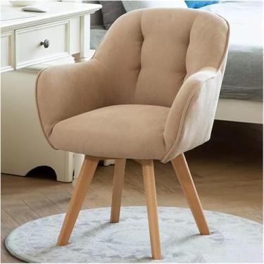 Imagem de Poltrona Giratória Cadeira De Acento Em Tecido Cadeiras De Jantar Cadeira De Mesa Sem Rodas Com Pernas De Madeira Robustas Para Espaço Pequeno, Cadeira De Braço De Veludo Cadeira, Khaki