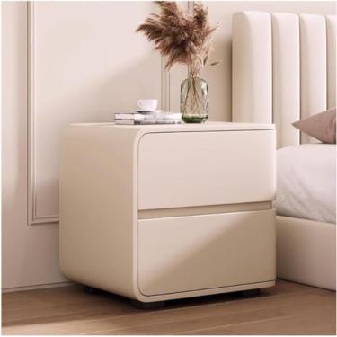 Imagem de Mesa De Cabeceira Mesa De Cabeceira De Madeira Maciça Elegante Mesa De Cabeceira Escandinava Com 2 Gavetas Mesa Lateral Moderna Cômoda De Couro Mesa De Cabeceira Nórdica Para Quarto, White, Left