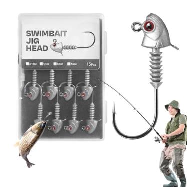 Imagem de Cabeça De Jig Para Iscas De Natação | 15 Peças Anzóis Para Bagres,Cabeças Jig Ponderadas Não Escorregadias Para Pesca De Lúcio-Perca Bagre Crappie Água Salgada E Doce