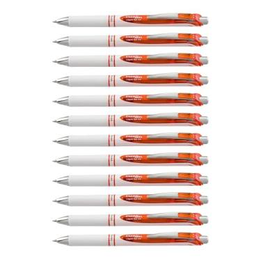 Imagem de Pentel Caneta de gel líquido retrátil EnerGel Pearl (0,7 mm), ponta de metal, linha média, detalhes laranja, tinta laranja, pacote com 12 (BL77PW-F)