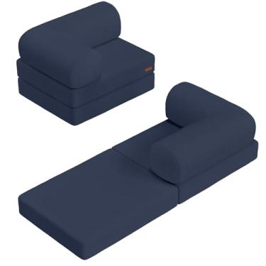 Imagem de COMAX Sofá-cama dobrável, cama dobrável para cadeira, sofá dobrável, cama conversível para adultos, cadeira futon, sofá de chão pequeno para espaços, quarto, sala de estar, quarto de hóspedes, azul