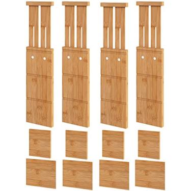 Imagem de Vriccc Divisores de gaveta de 11,2 cm de altura com inserções, divisórias de gaveta de bambu para roupas, expansível de 30,5 a 44,5 cm, organizador de gaveta ajustável para quarto, cozinha e escritório, 4 divisórias com 8 inserções.