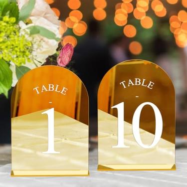 Imagem de JOYIT Números De Mesa Casamento Em Arco 1 A 10 Com Suportes, 5" X 7" Suportes Acrílico Espelhado Dourado, Perfeitos Para Recepções, Festas, Aniversários E Eventos