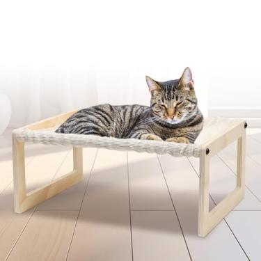 Imagem de EUIJOIP Cama para gatos com almofada lavável – Cama de rede de madeira elevada para gatos de 24 cm, design de vista de 360°, berço com colchão de verão respirável para gatinho, cachorrinho, coelho e