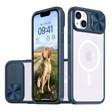 Imagem de Cyberowl Capa para iPhone 13 Pro compatível com Magsafe com capa de câmera deslizante, capa protetora rígida transparente resistente a choques de grau militar azul-petróleo