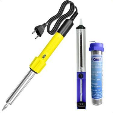 Imagem de Kit Ferro De Solda 220V 100W Com Tubo de Estanho 22g e Sugador de Sold